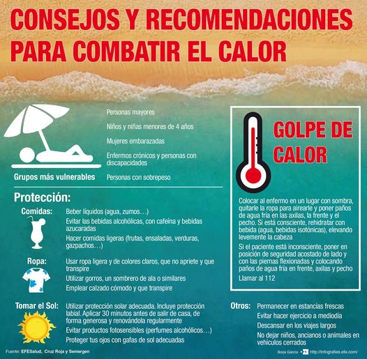 La Concejalía de Sanidad ofrece una serie de recomendaciones ante la activación de alerta naranja por altas temperaturas