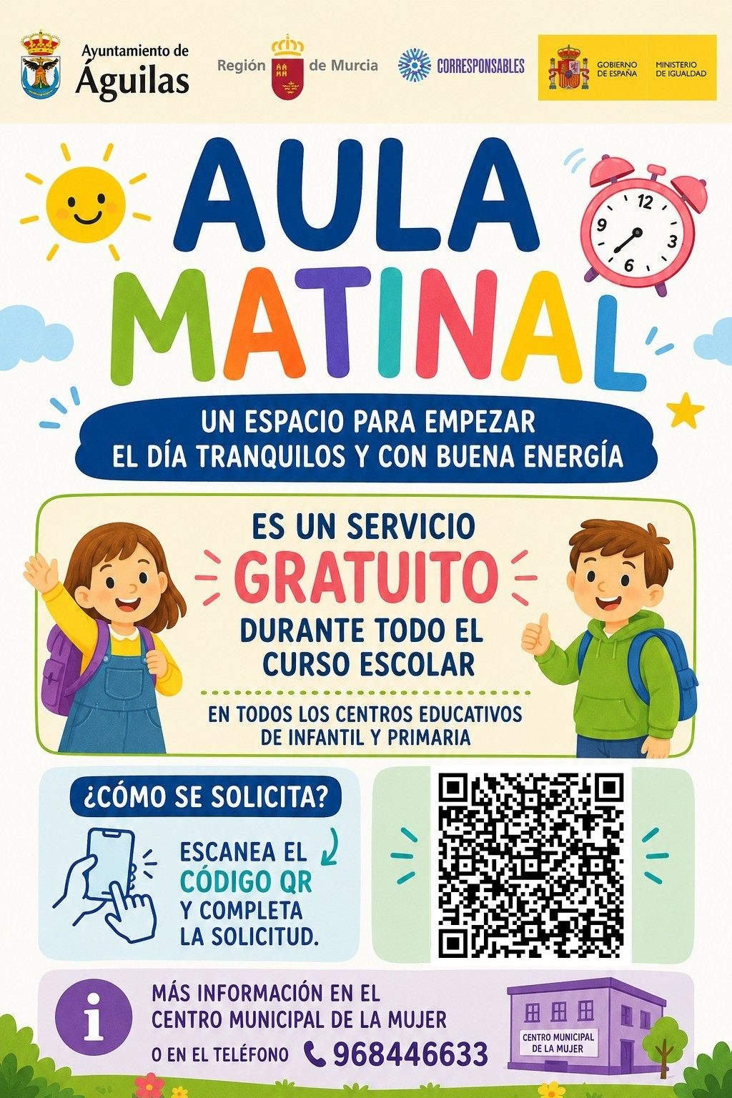 El Ayuntamiento de Águilas pone en marcha por tercer año consecutivo el Aula Matinal gratuita para facilitar la conciliación familiar y laboral
