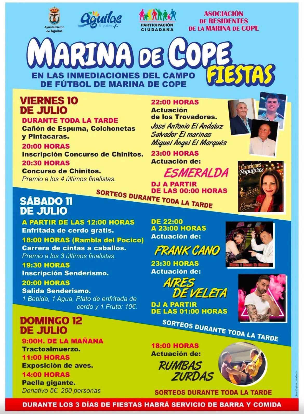 Marina de Cope celebrará sus fiestas con un amplio programa de actividades para todos los públicos