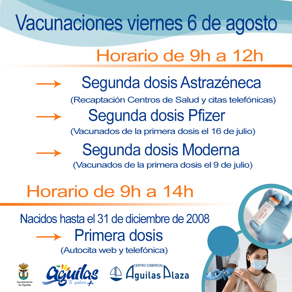 Este viernes se pondrá la primera dosis a mayores de 12 años en el CC Águilas Plaza