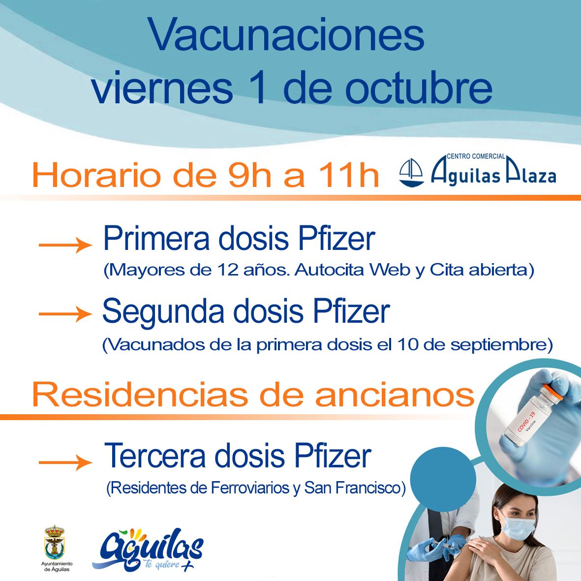 Centro Comercial Águilas Plaza acogerá el viernes una nueva jornada de vacunaciones masivas contra la COVID 19 