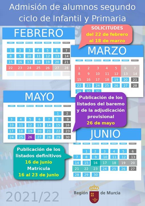 El día 22 de febrero se abre el Plazo de Admisión de Alumnos en los Centros Educativos 