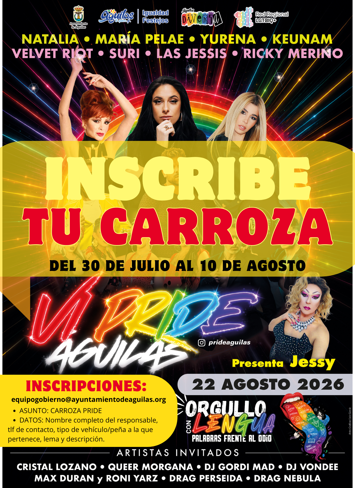 El Ayuntamiento de Águilas abre mañana el plazo de inscripción para participar con carrozas en el Pride Águilas 2026