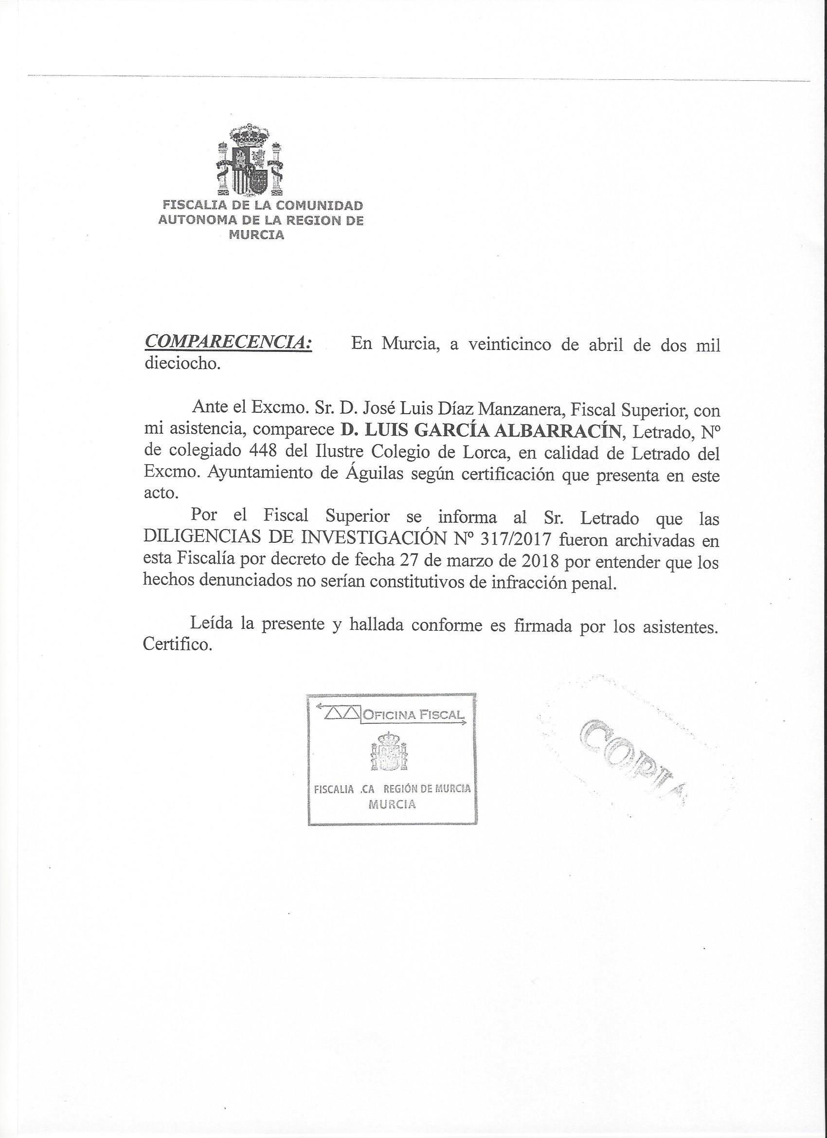 El fiscal superior de Murcia archivó las diligencias, dando la razón al Ayuntamiento en un proceso selectivo en el que ha quedado garantizada la transparencia y la legalidad