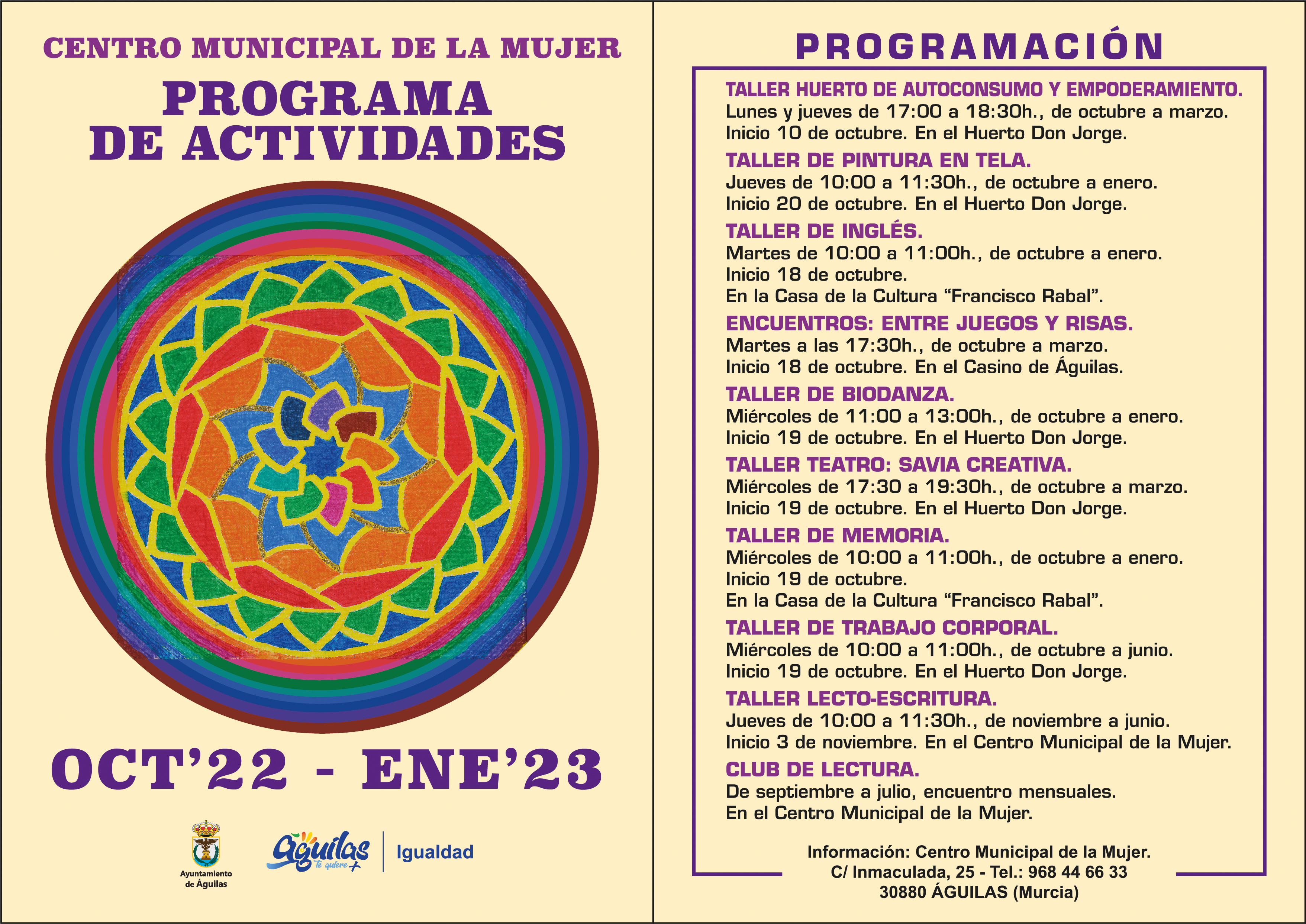 La Concejalía de Igualdad presenta el programa de talleres de otoño