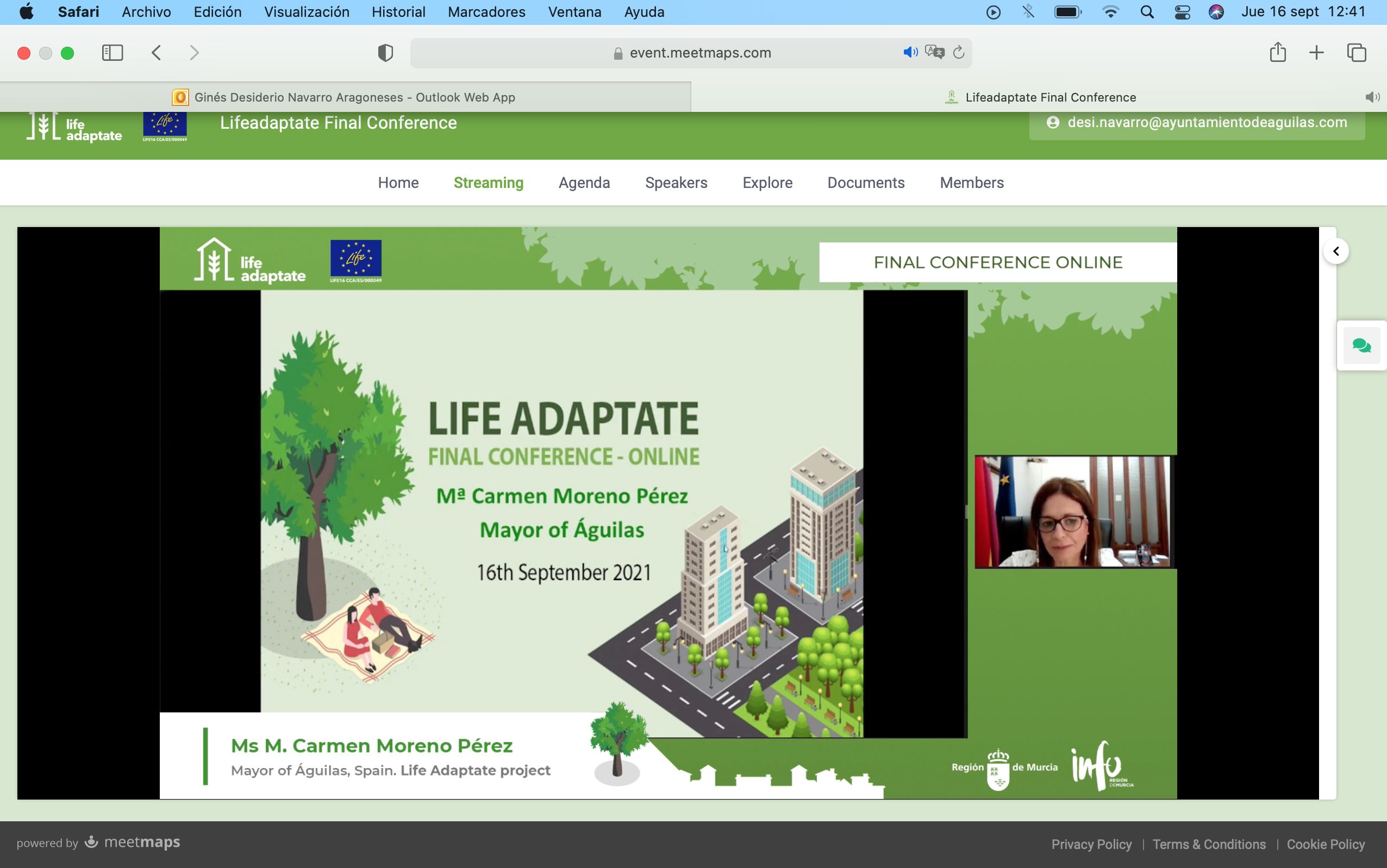 La primera edil aguileña, ponente en la conferencia final del proyecto Life Adaptate