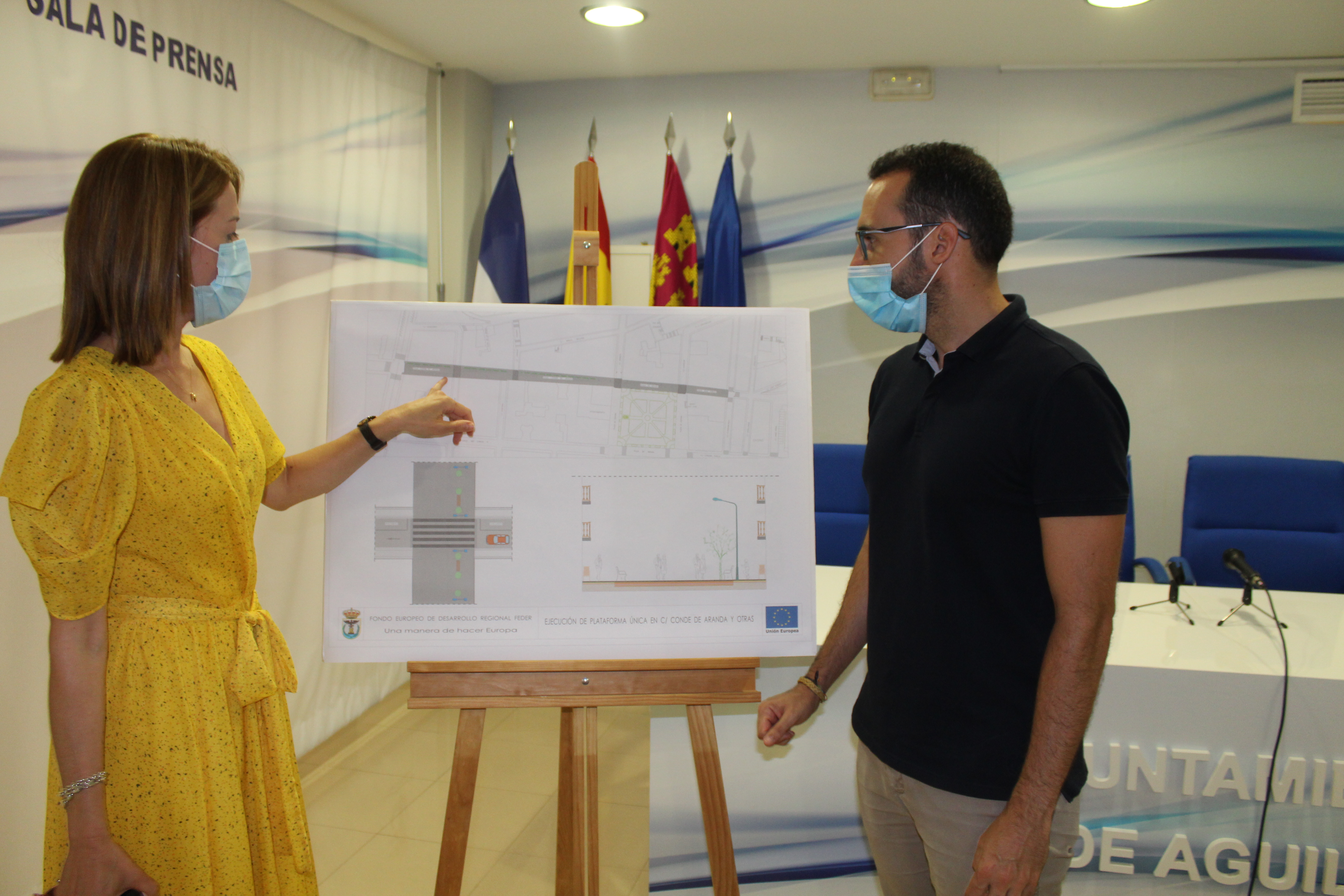 La plataforma única de las calles Conde de Aranda y Juan Pablo I incluirá una línea de arbolado y estará dotada con mobiliario urbano para el descanso