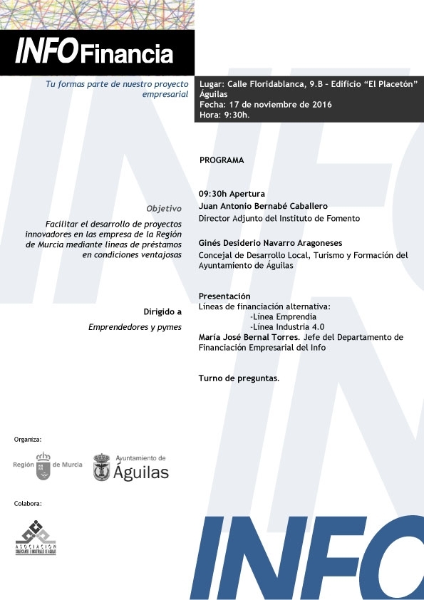 Águilas acoge el próximo jueves las jornadas Infofinancia