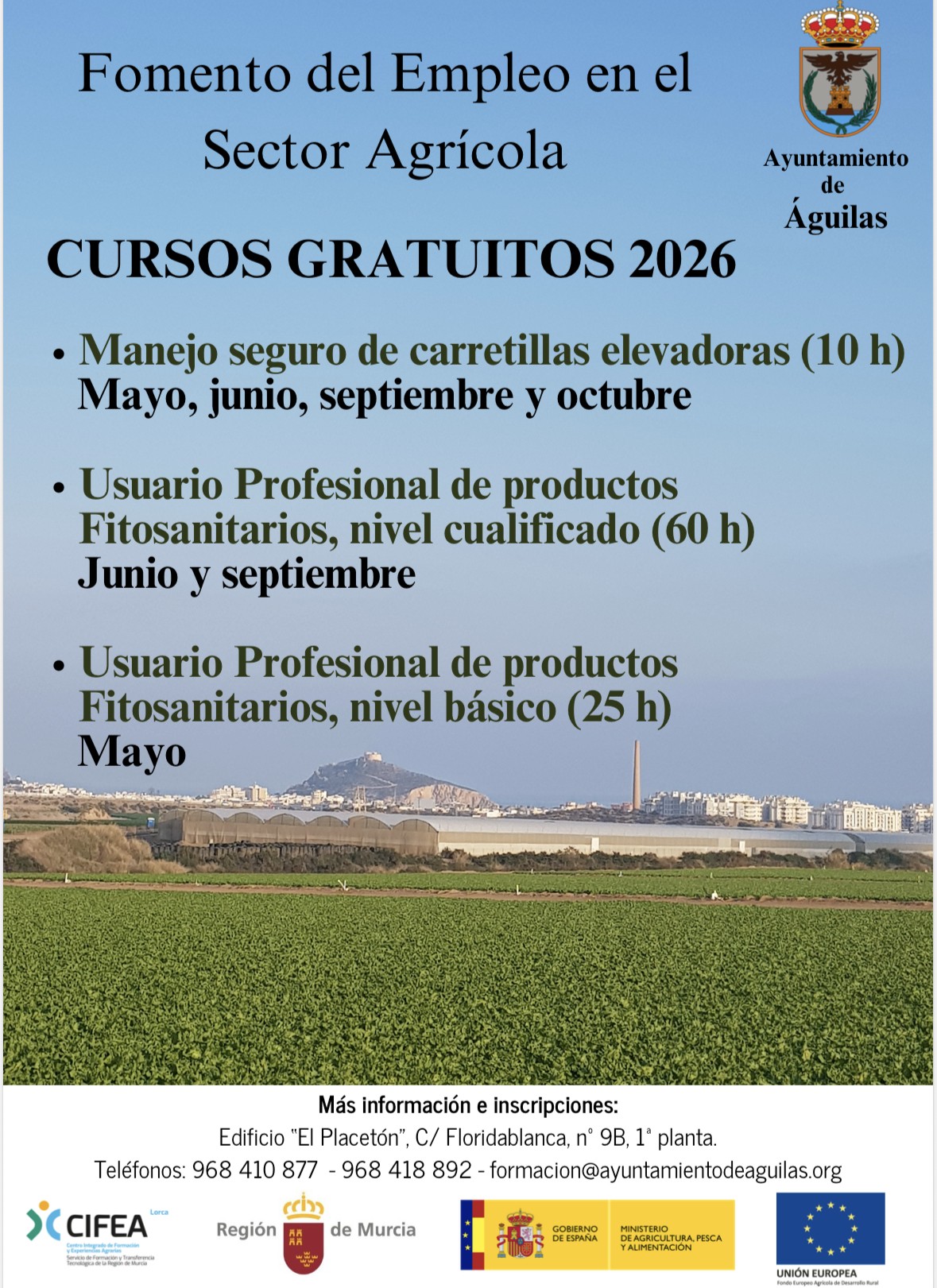 El Ayuntamiento de Águilas vuelve a apostar por la formación  gratuita para el fomento del sector agrícola