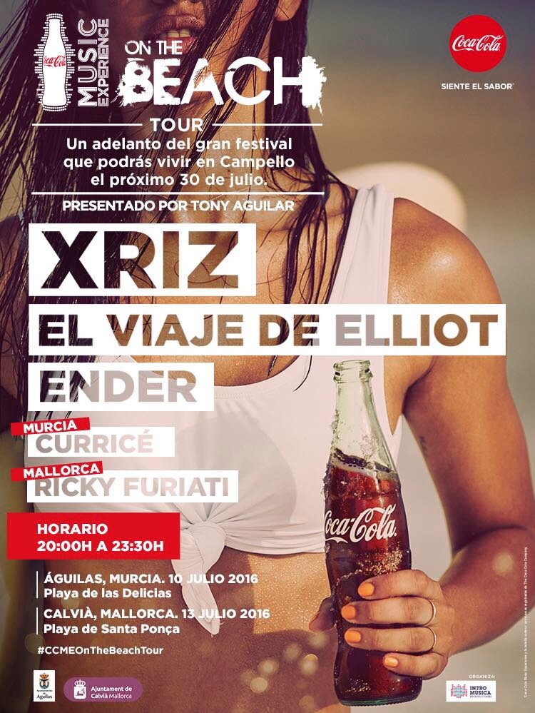 Coca-cola music Experience  on the beach se va de gira y llega a Águilas de la mano de Xriz, El viaje de Elliot y Ender