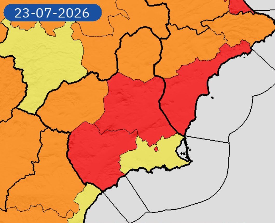 La AEMET activa para mañana jueves la alerta roja por altas temperaturas y aviso de tormentas