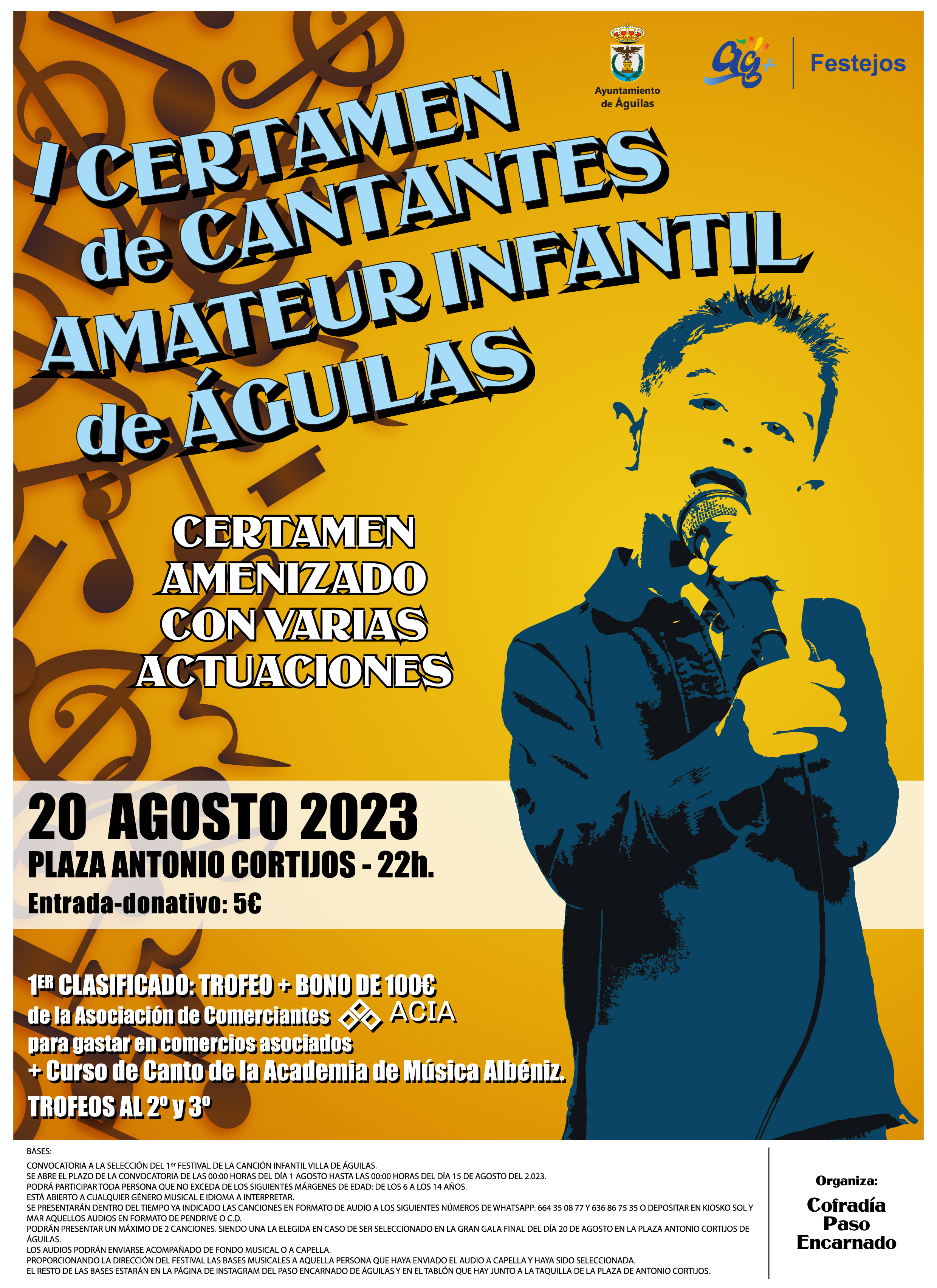 Abierto el plazo de inscripción en el I Certamen de Cantantes Amateur infantiles de Águilas organizado por el Paso Encarnado