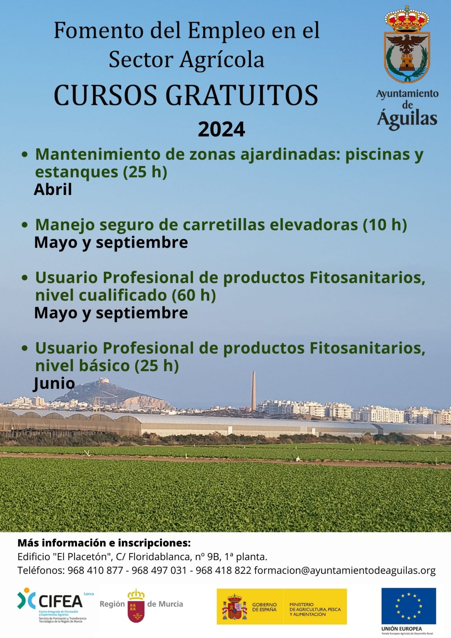 Abierto el plazo de inscripción de los cursos gratuitos de fomento del empleo en el sector agrícola