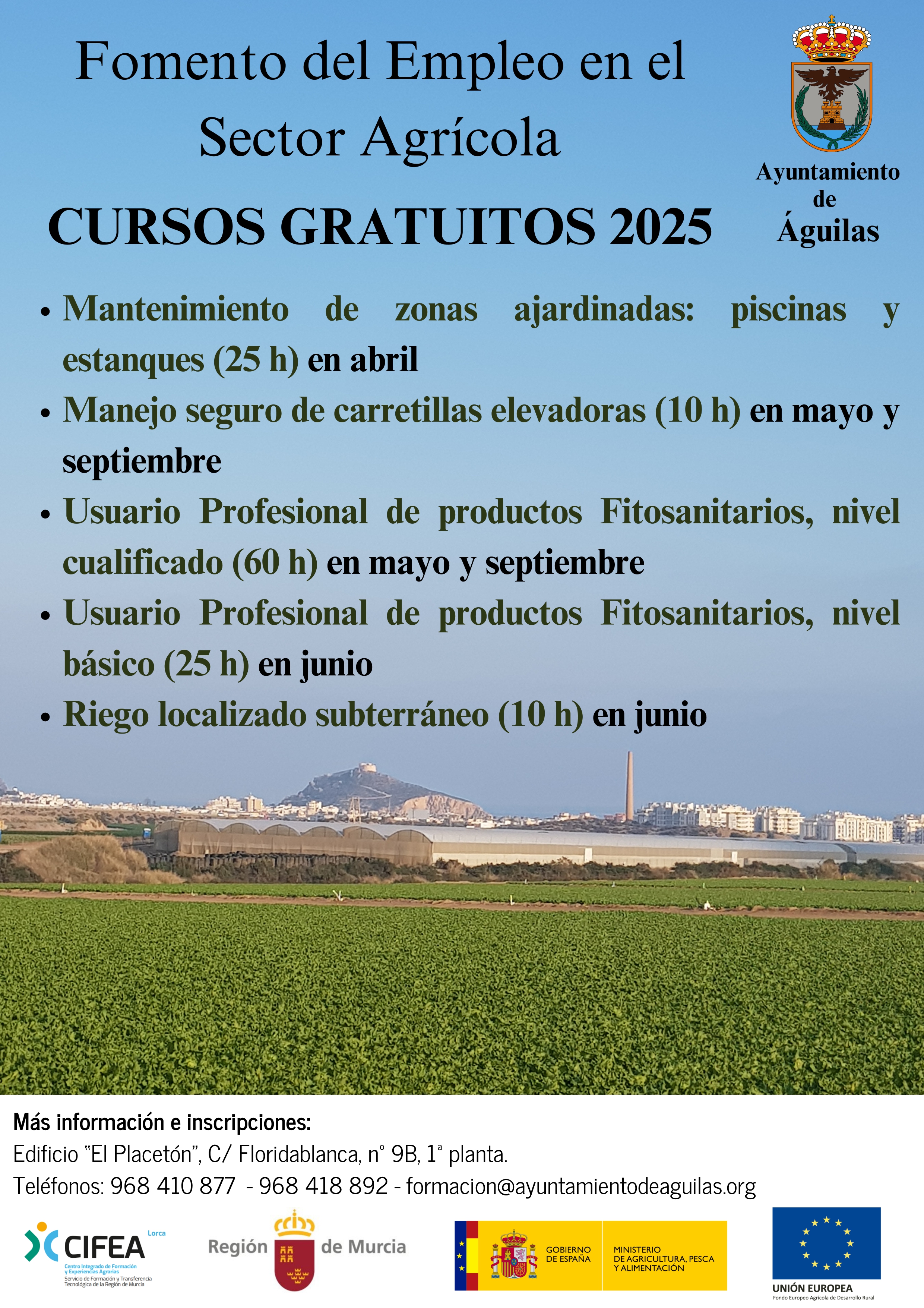 El Ayuntamiento, en colaboración con el Cifea, presenta un nuevo programa formativo gratuito de fomento del empleo en el sector agrario