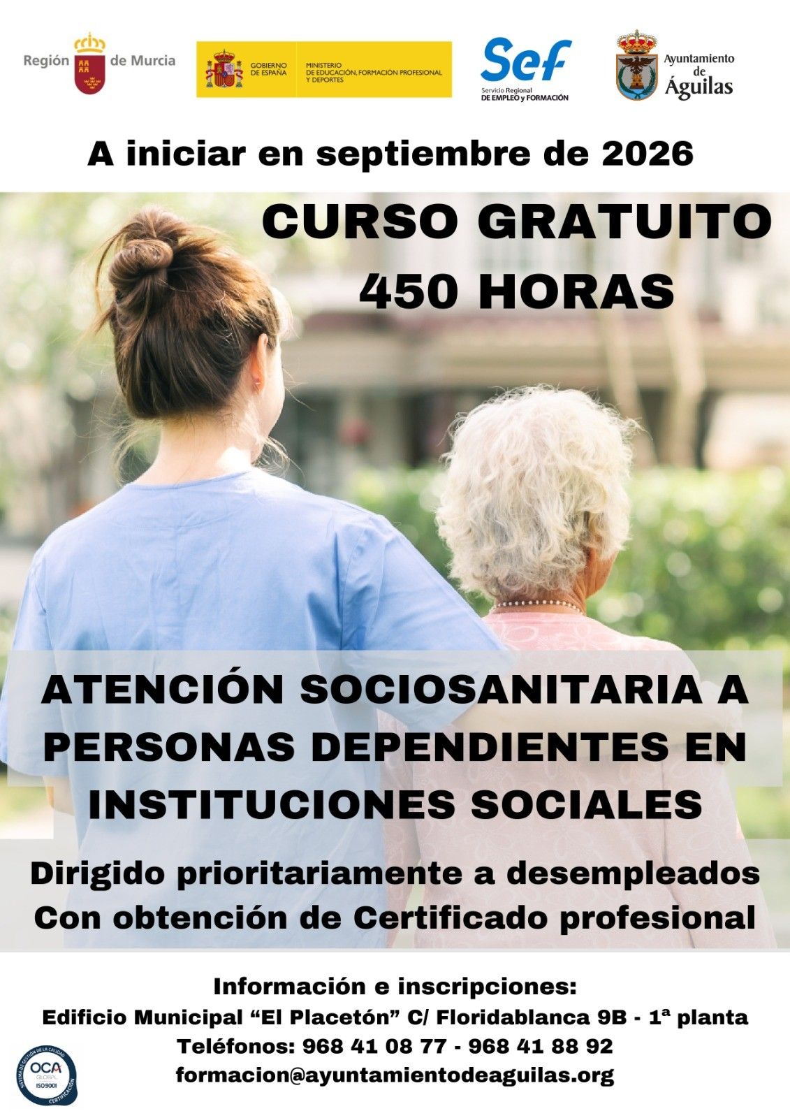 Águilas impulsa el empleo con certificados profesionales gratuitos en hostelería y atención sociosanitaria para personas desempleadas