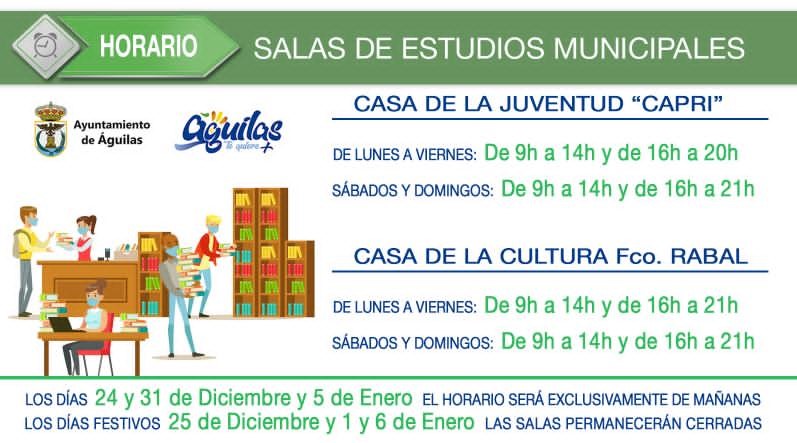 Nuevo horario de las salas de estudio de la localidad durante el periodo navideño