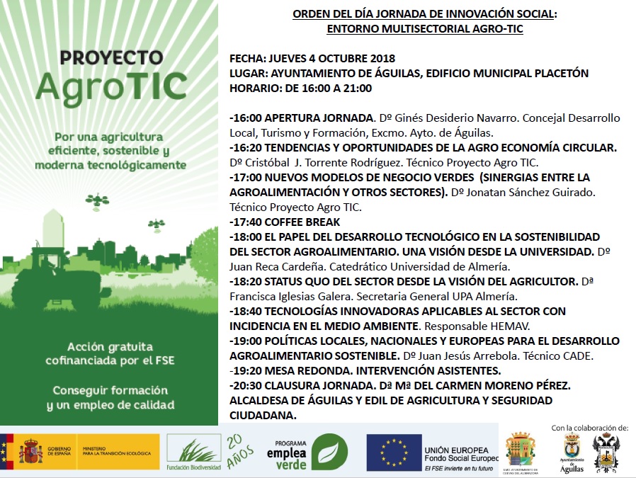 Mañana tendrá lugar una “Jornada de Innovación social: entorno multisectorial AGRO-TIC”