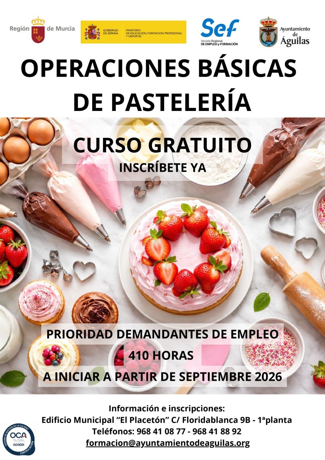 Águilas impulsa el empleo con certificados profesionales gratuitos en hostelería y atención sociosanitaria para personas desempleadas