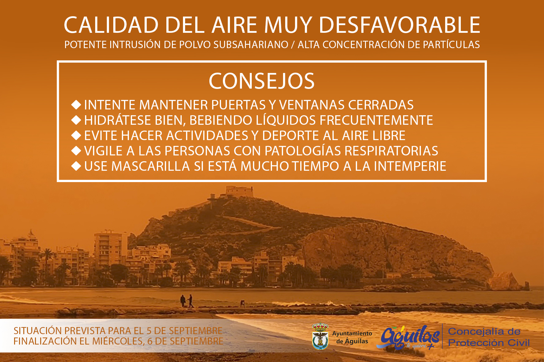 Protección Civil aconseja tomar medidas ante la calidad extremadamente desfavorable del aire